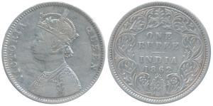 Victoria Queen, Silver Rupee, 1862, Bombay Mint, A / I / 0 / 5, One smaller dot added late