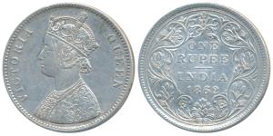 Victoria Queen, Silver Rupee, 1862, Bombay Mint, Mule, A / II, only ‘v’/ no crescent; elon