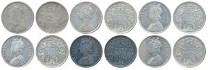 Victoria Queen, Silver Rupee (6), 1862, Bombay Mint, A / II / 0 / 4; A / II / 0 / 5; A / I