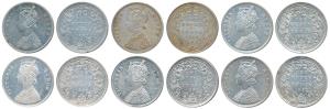 Victoria Queen, Silver Rupee (6), 1862, Bombay Mint, A / II / 0 / 4; A / II / 0 / 5; A / I