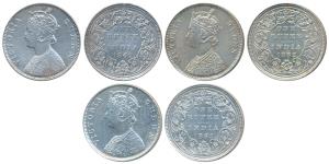 Victoria Queen, Silver Rupee (3), 1862, Bombay Mint, A / II / 0 / 5; B / II / 1 / 0; B / I