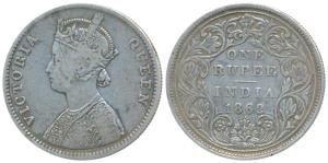 Victoria Queen, Silver Rupee, 1862, Bombay Mint, A / II / 0 / 5, (Prid 85) 1 tiny dot abov