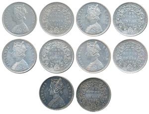 Victoria Queen, Silver Rupee (5), 1862, Bombay Mint, A / II / 0 / 6, (Prid 86). Mostly Ver