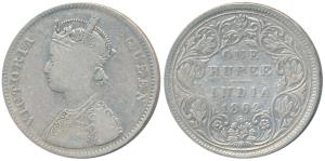 Victoria Queen, Silver Rupee, 1862, Bombay Mint, A / II / 0 / 13, 3 tiny microdots, Unlist