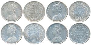 Victoria Queen, Silver Rupee, 1862 (4), Bombay Mint, B / II, plain cones, elongated pearls