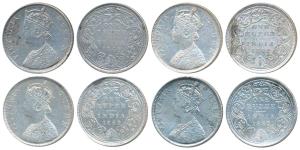 Victoria Queen, Silver Rupee (4), 1862, Bombay Mint, B / II(a), Pineapple like buds at fou