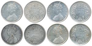Victoria Queen, Silver Rupee (4), 1862, Bombay Mint, B / II / 1 / 0; B / II / 2 / 0; B / I