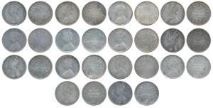 Victoria Queen, Silver Rupee, 1862 (14), Bombay Mint, all different dot varieties, B / II 