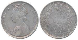 Victoria Queen, Silver Rupee, 1862, Bombay Mint, B / II / 2 / 3, (Prid 74). About Very Fin