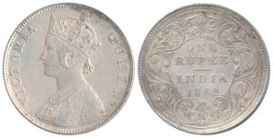 Victoria Queen, Silver Rupee, 1862, Bombay Mint, B / II / 3 / 0, dots not in one line, Unl