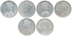 Victoria Queen, Silver Rupee (3), 1862, Calcutta Mint, A / I, with crescent; A / I, withou