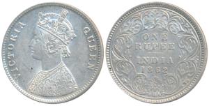 Victoria Queen, Silver Rupee, 1862, Calcutta Mint, A / I, with crescent, (Prid 66). Extrem