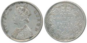 Victoria Queen, Silver Rupee, 1862, Calcutta Mint, B / III, 150 ridges, 30.6 mm, (Prid 60)