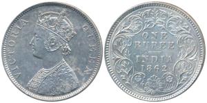 Victoria Queen, Silver Rupee, 1862, Calcutta Mint, B / III, 150 ridges, 30.6 mm, (Prid 60)