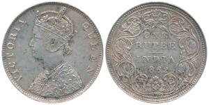 Victoria Queen, Silver Rupee, 1862, Madras Mint, B / II, re-engraving of the hair at the n