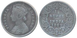 Victoria Empress, Silver ¼ Rupee, 1882, Bombay Mint, B / II / dot, (Prid 413). About Very 