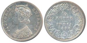 Victoria Empress, Silver ¼ Rupee, 1886, Bombay Mint, C / II / B raised, (Prid 419). Extrem