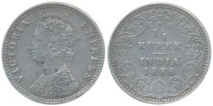 Victoria Empress, Silver ¼ Rupee, 1886, Bombay Mint, C / II / No mm, Unlisted in Pridmore.