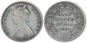 Victoria Empress, Silver ½ Rupee, 1884, Bombay Mint, A / II / no dot, (Prid 293). About Ve
