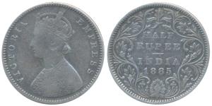 Victoria Empress, Silver ½ Rupee, 1885, Bombay Mint, A / II / No mint mark, Mule, reverse 