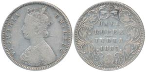 Victoria Empress, Silver ½ Rupee, 1887, Bombay Mint, A / II / B raised, (Prid 296). Fine+.