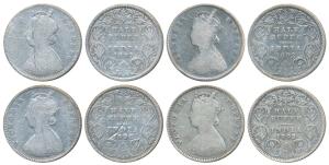 Victoria Empress, Silver ½ Rupee, 1887, 1892, 1893, 1896 Calcutta Mint, A / I / C incuse, 