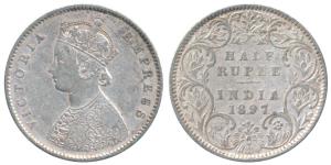Victoria Empress, Silver ½ Rupee, 1897, Bombay Mint, A / I / B incuse, (Prid 305). About V