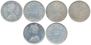 Victoria Queen, Silver Rupee (3), 1874, Bombay Mint, C1 / II / No mint mark, (Prid 141); A