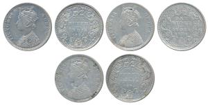 Victoria Queen, Silver Rupee (3), 1874, Bombay Mint, C1 / II / No mint mark, (Prid 141); A