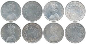 Victoria Queen, Silver Rupee, 1874, 1875, 1876, Calcutta Mint, A1 / I / No mint mark, 1875