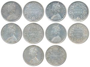 Victoria Empress, Silver Rupee (5), 1877, Calcutta Mint, A1 / I / No mint mark, (Prid 115)