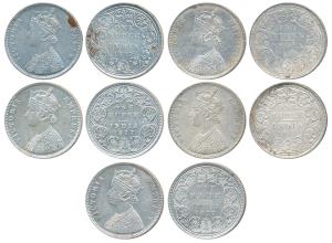Victoria Empress, Silver Rupee (5), 1877, Calcutta Mint, A1 / I / No mint mark, (Prid 115)