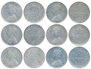 Victoria Empress, Silver Rupee, 1877 (2), Calcutta Mint, A1 / I / No mint mark, 1879, Bomb
