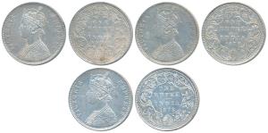 Victoria Empress, Silver Rupee (3), 1878, Bombay Mint, A3 / I / dot, (Prid 152); A3 / II /