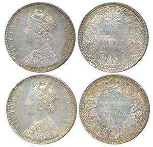 Victoria Empress, Silver Rupee, 1878, Calcutta Mint, A1 / I / No mint mark, (Prid 116). Ab