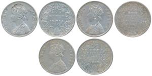 Victoria Empress, Silver Rupee (3), 1883, Bombay Mint, A3 / I / dot, (Prid 162); A3 / I / 