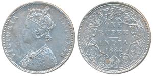 Victoria Empress, Silver Rupee, 1884, Bombay Mint, A6 / II / bottom B raised, Unlisted in 