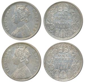 Victoria Empress, Silver Rupee, 1884, Calcutta Mint, A3 / I / B raised, (Prid 167); 1885, 