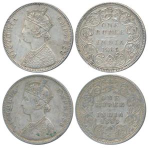 Victoria Empress, Silver Rupee, 1885 (2), Bombay Mint, A3 / II / B raised, (Prid 168). Abo