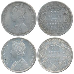 Victoria Empress, Silver Rupee, 1889, Bombay Mint, C2 / I / B raised, (Prid 176); 1892, C2