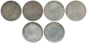 Victoria Empress, Silver Rupee, 1889, 1891, 1892 all Bombay Mint, C2 / I / B incuse, (Prid