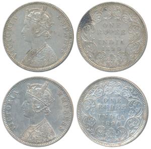 Victoria Empress, Silver Rupee, 1890, Calcutta Mint, C3 / I / C incuse, (Prid 131); Bombay