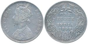 Victoria Empress, Silver Rupee, 1898, Bombay Mint, C2 / I / B incuse, 8 over 3 in date, ol