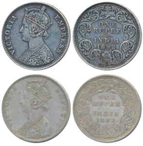 Victoria Empress, Silver Rupee (2), 1898, Calcutta Mint, C3 / I / C incuse, (Prid 137); Bo