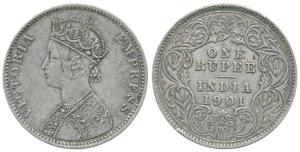 Victoria Empress, Silver Rupee, 1901, Calcutta Mint, Mule, A4 / I / C incuse, left over ob
