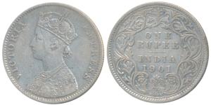 Victoria Empress, Silver Rupee, 1901, Calcutta Mint, Mule, A4 / I / C incuse, left over ob