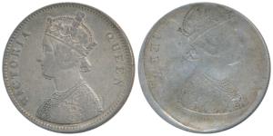 Victoria Queen, Silver Rupee, Error, Brockage, nice deep and near complete lakhi impressio