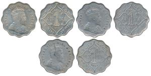 Edward VII, Cupro-Nickel Anna, 1908, 1909, & 1910, Bombay Mint, B incuse, (Prid 927, 928 &