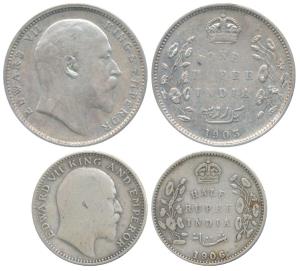 Edward VII, Silver ½ Rupee, 1906, Bombay Mint, B incuse, (Prid 315); Rupee, 1903, Bombay M