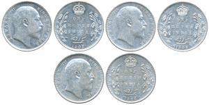 Edward VII, Silver Rupee (3), 1905 and 1906, Bombay Mint, B incuse with dot on the vine; 1